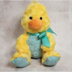 Animal Adventure 9" Plush Yellow DUCK w Flowers & Blue Ribbon 2018 HTF